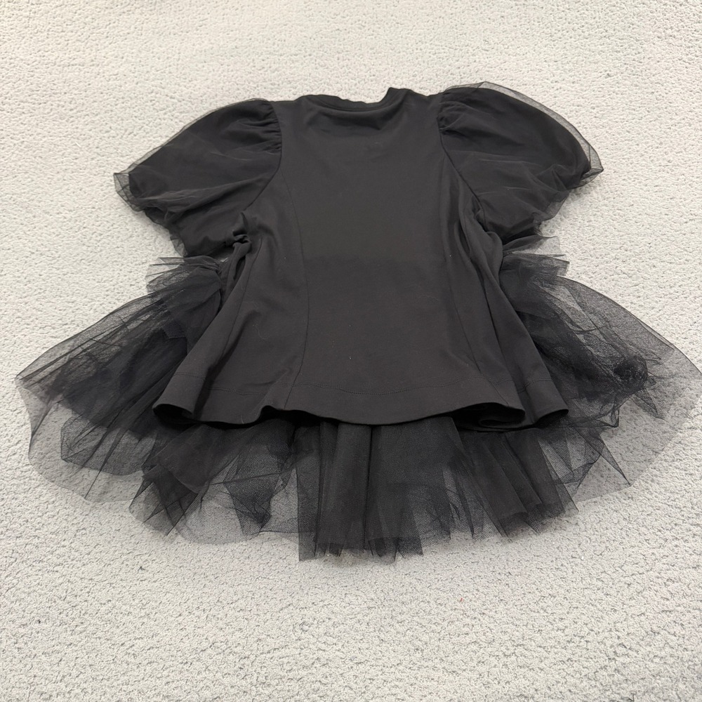 Simone Rocha Black Tulle Puff Sleeve Peplum Top Avant-Garde Tee Blouse Medium - Picture 2 of 11